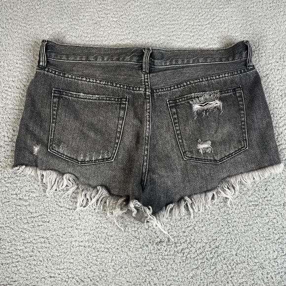 We The Free Cut Off Shorts Womens 30 Black Button Fly Mid Rise Distressed Jean - Picture 1 of 9